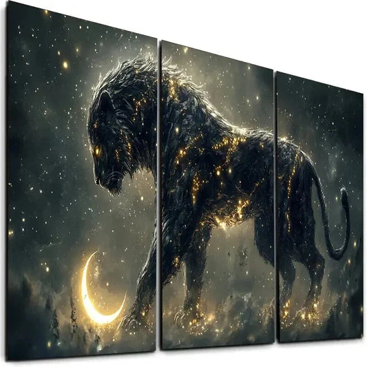 3pcs Stunning Lion Design with Starry Night Sky Wall Art Set Canvas Framed 40x60cm - High Quality Print 100% Australian Made Wall Canvas Ready to Hang