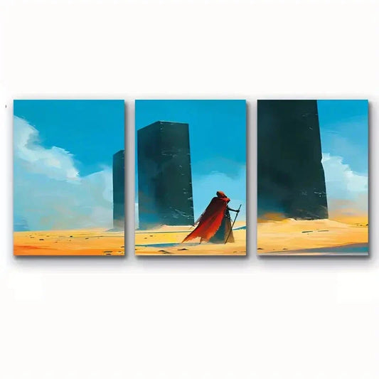 3pcs Vibrant Adventurer Red Man Metal Print Ready to Hang Art
