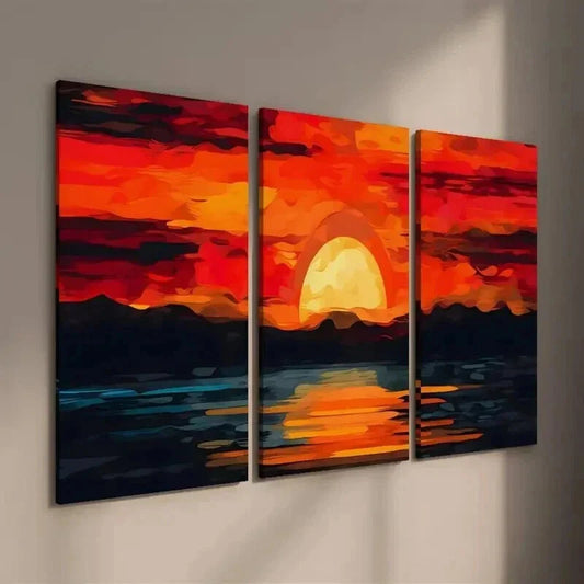 3pcs Red & Orange Sunset Scenery with Mountains Wall Art Set Canvas Framed 40x60cm - High Quality Print 100% Australian Made Wall Canvas Ready to Hang