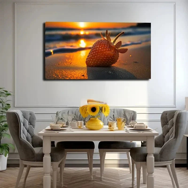 Beachside Strawberry Wall Art Canvas Office Home Room Framed 80x45cm