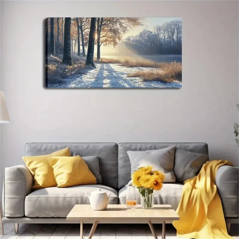 Forest Landscape Golden light Wall Art Canvas Office Home Room Framed 120x60cm