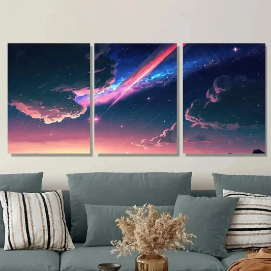 3pcs Starry Night Sky Clouds & Shooting Stars Wall Art Set Canvas Framed 40x60cm - High Quality Print 100% Australian Made Wall Canvas Ready to Hang
