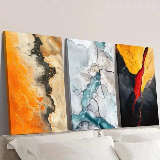 3pcs Vibrant Abstract Lava & Glacier Design Wall Art Set Canvas Framed 40x60cm - High Quality Print 100% Australian Made Wall Canvas Ready to Hang