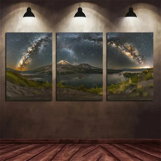 3pcs Cosmic Mountain Scenery Starry Sky Galaxy Metal Print Ready to Hang Art