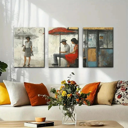 3pcs Retro Urban Romance Love Story Vibe Perfect Wall Art Set Canvas Framed 40x60cm - High Quality Print 100% Australian Made Wall Canvas Ready to Hang