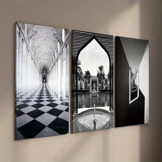 3pcs Venalia Palace Moroccan Arches & Medgreent Wall Art Set Canvas Framed 40x60cm - High Quality Print 100% Australian Made Wall Canvas Ready to Hang