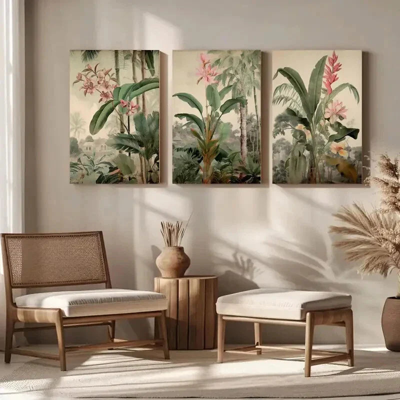 3pcs Bohemian Floral Tropical Jungle Metal Print Ready to Hang Art
