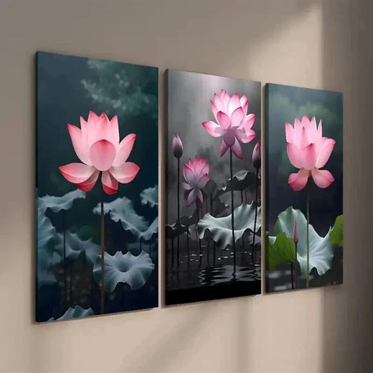 3pcs Pink Lotus Leaf Decoration Wall Art Set Canvas Framed 40x60cm - High Quality Print 100% Australian Made Wall Canvas Ready to Hang
