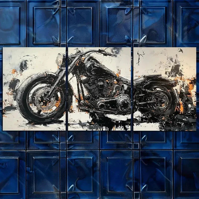 3pcs Retro Motorcycle Black Darkness Perfect Wall Art Set Canvas Framed 40x60cm - High Quality Print 100% Australian Made Wall Canvas Ready to Hang