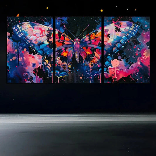 3pcs Stunning Rose Beautiful Butterfly Flowers Metal Print Ready to Hang Art