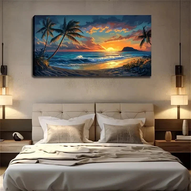 Waterproof Beach Sunset Palm Wall Art Canvas Office Home Room Framed 120x60cm
