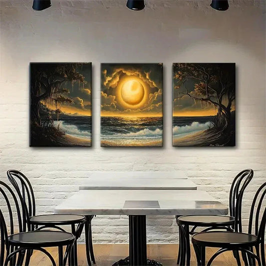 3pcs Dramatic Sunset Ocean Landscape Perfect Wall Art Set Canvas Framed 40x60cm - High Quality Print 100% Australian Made Wall Canvas Ready to Hang