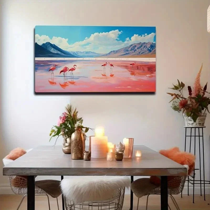 Group Of Drinking Red Cranes Wall Art Canvas Office Home Room Framed 80x45cm