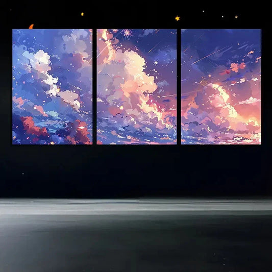 3pcs Baiyun White Clouds and Sunset Metal Print Ready to Hang Art