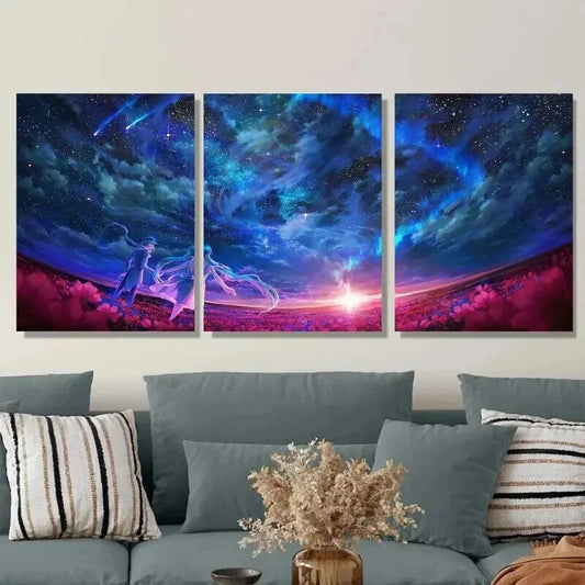 3pcs Starry Night Sky Vibrant Cosmic Scene Wall Art Set Canvas Framed 40x60cm - High Quality Print 100% Australian Made Wall Canvas Ready to Hang