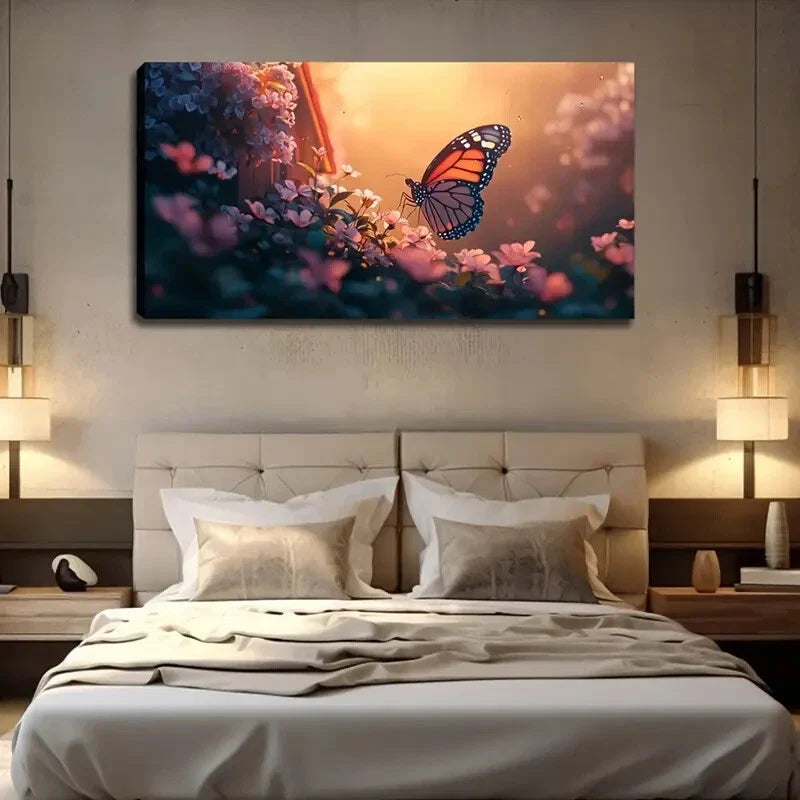 Monarch Butterfly Resting Wall Art Canvas Office Home Room Framed 120x60cm