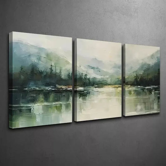 3pcs Mountain Forest & Lake Abstract Canvas Framed 40x60cm - High Quality Print 100% Australian Made Wall Canvas Ready to Hang