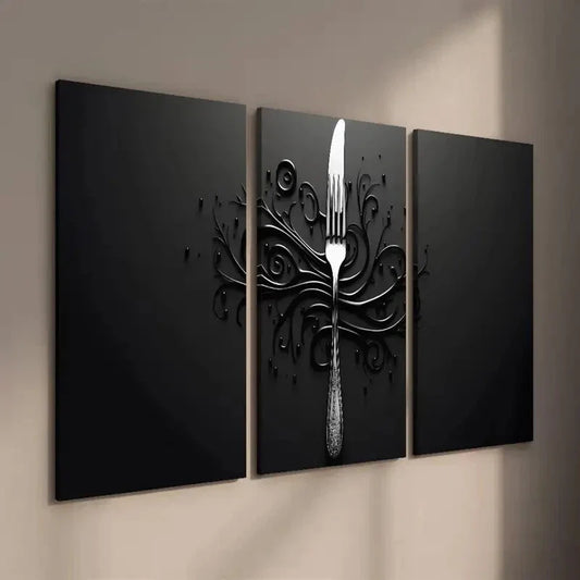 3pcs Abstract Cutlery Design Wall Art Set Canvas Framed 40x60cm - High Quality Print 100% Australian Made Wall Canvas Ready to Hang