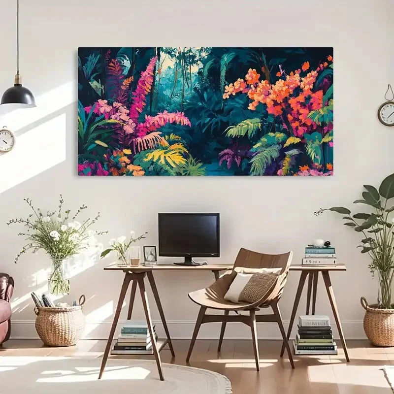 Vibrant Foliage Colorful Flower Wall Art Canvas Office Home Room Framed 120x60cm