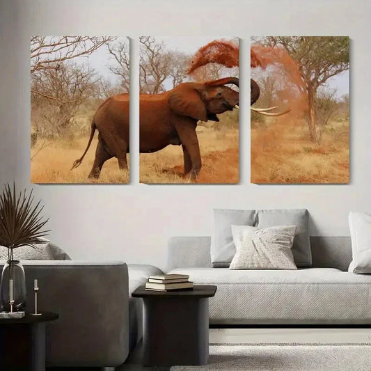 3pcs Elephant in the Wild African Wildlife Metal Print Ready to Hang Art