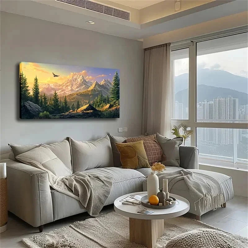 Mountains & Golden Sunset Décor Wall Art Canvas Office Home Room Framed 120x60cm