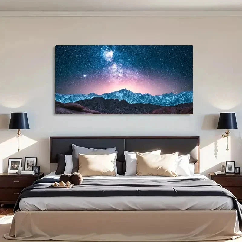 Starry Night & Mountain Scenery Wall Art Canvas Office Home Room Framed 120x60cm