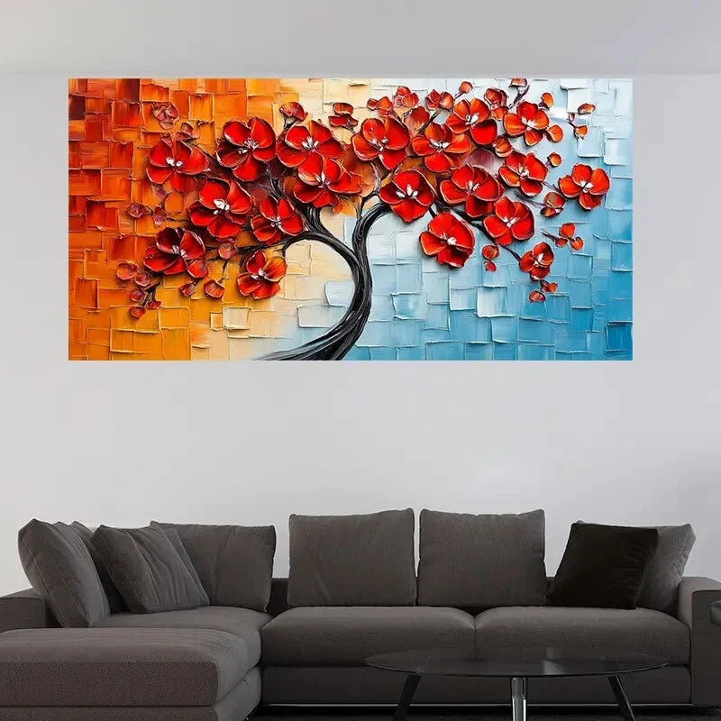 Abstract Red Leaves Tree Décor Wall Art Canvas Office Home Room Framed 120x60cm