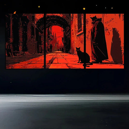 3pcs Black Cat Red Theme Stunning Red Eyes Metal Print Ready to Hang Art
