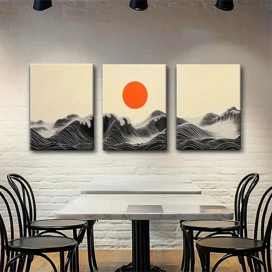 3pcs Black & White Ocean Waves Vibrant Perfect Wall Art Set Canvas Framed 40x60cm - High Quality Print 100% Australian Made Wall Canvas Ready to Hang