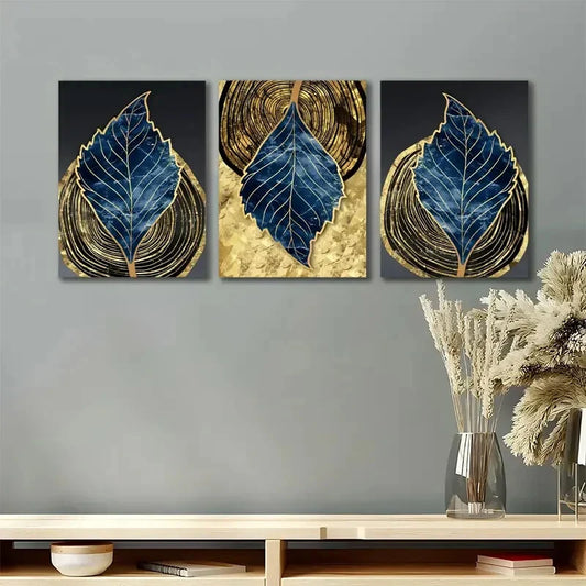 3pcs Golden And Black Abstract Metal Print Ready to Hang Art