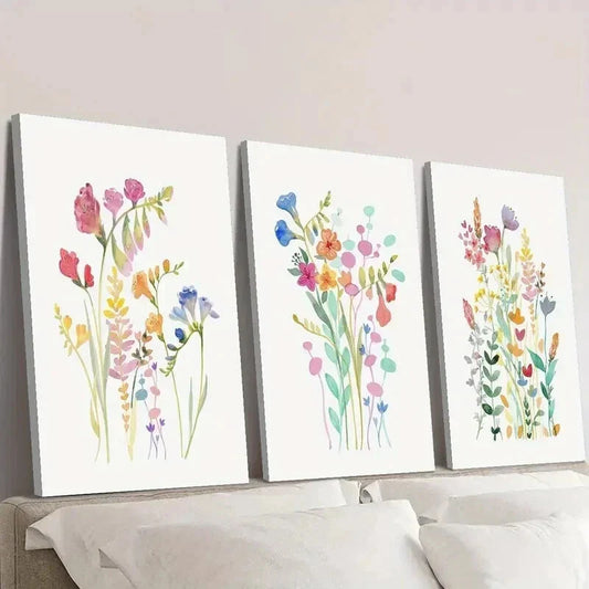 3pcs Colorful Botanical Wildflower Wall Art Set Canvas Framed 40x60cm - High Quality Print 100% Australian Made Wall Canvas Ready to Hang