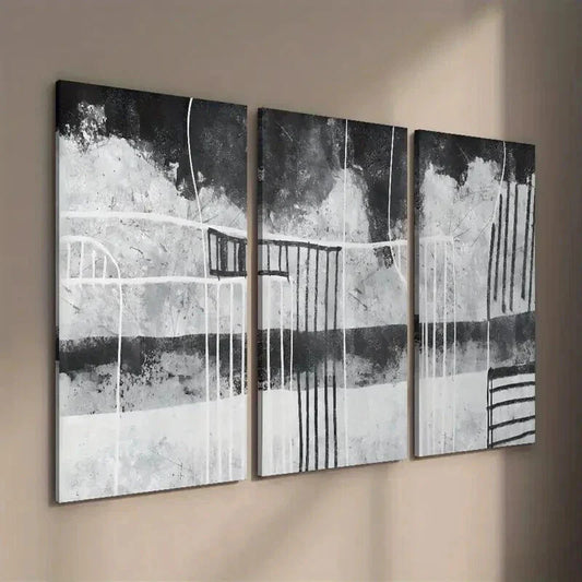 3pcs Neutral Black And White Line Wall Art Set Canvas Framed 40x60cm - High Quality Print 100% Australian Made Wall Canvas Ready to Hang