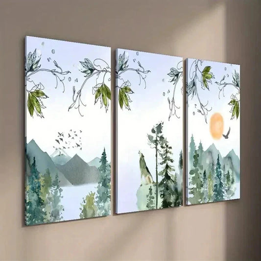 3pcs Abstract Landscape Painting with Sun Wall Art Set Canvas Framed 40x60cm - High Quality Print 100% Australian Made Wall Canvas Ready to Hang