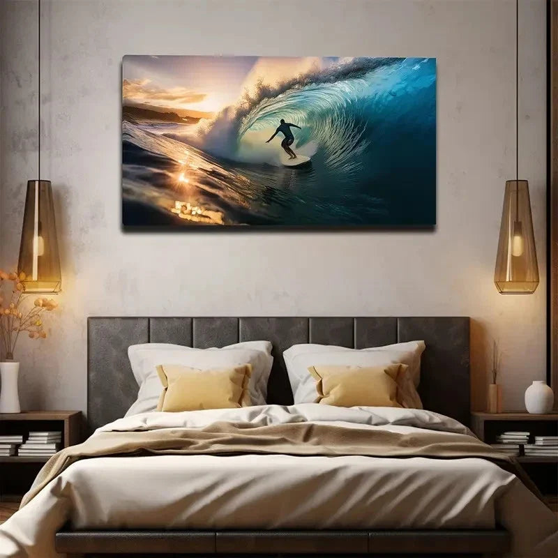 Scene With Ocean Waves Wall Art Canvas Office Home Room Framed 120x60cm