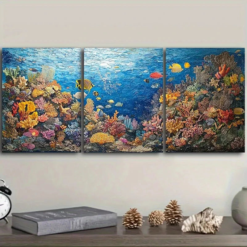 3pcs Creatures Of The Sea Floor Coral Reefs Wall Art Set Canvas Framed 40x60cm - High Quality Print 100% Australian Made Wall Canvas Ready to Hang