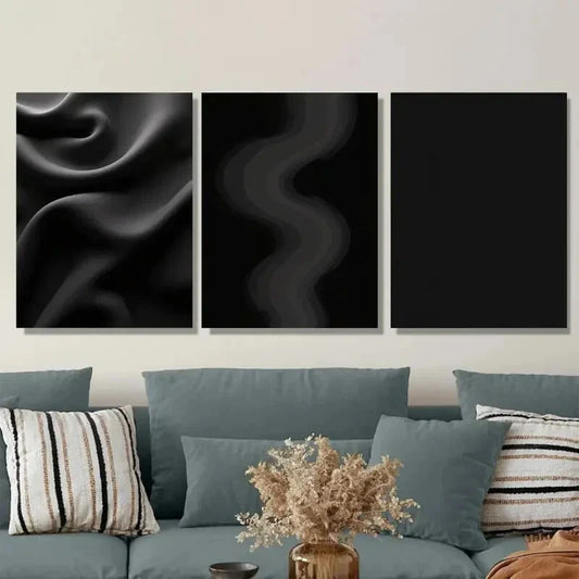 3pcs Modern Black Abstract paintings Wall Art Set Canvas Framed 40x60cm - High Quality Print 100% Australian Made Wall Canvas Ready to Hang