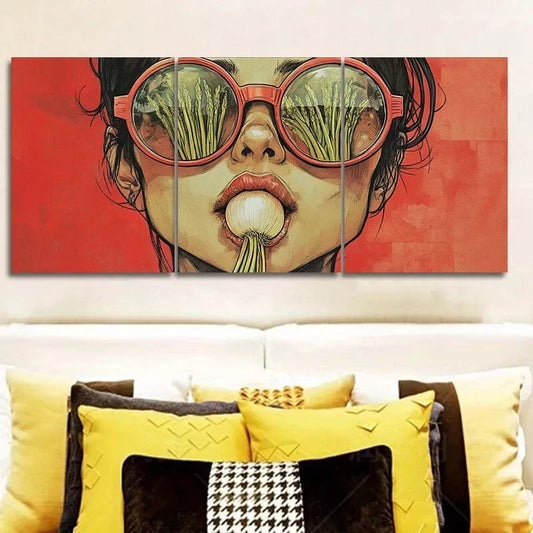 3pcs She Had An Onion In Her mouth Wall Art Set Canvas Framed 40x60cm - High Quality Print 100% Australian Made Wall Canvas Ready to Hang