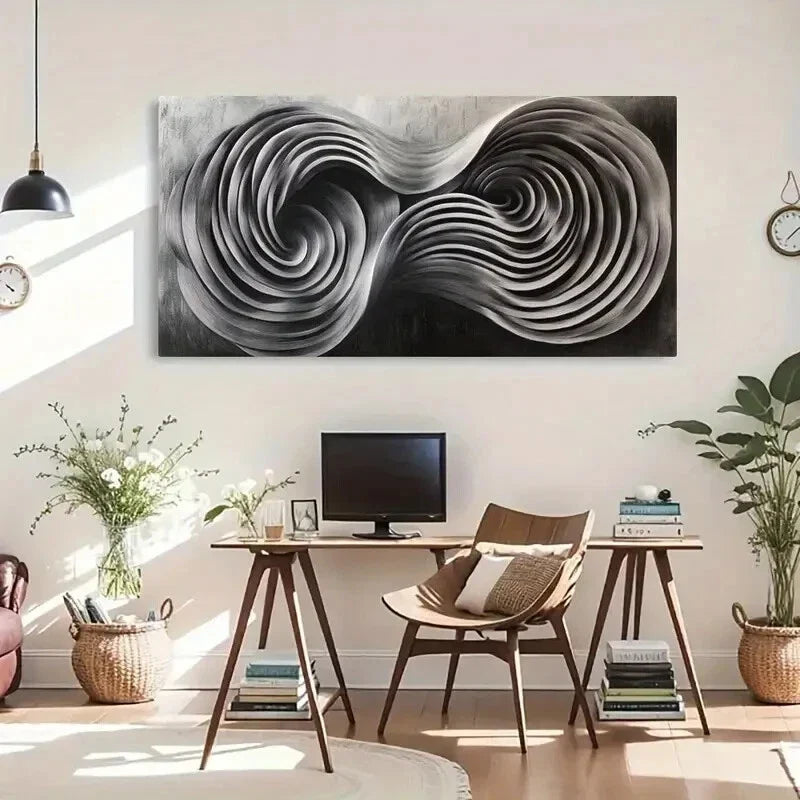 Visual Illusion Abstract Swirl Wall Art Canvas Office Home Room Framed 80x45cm