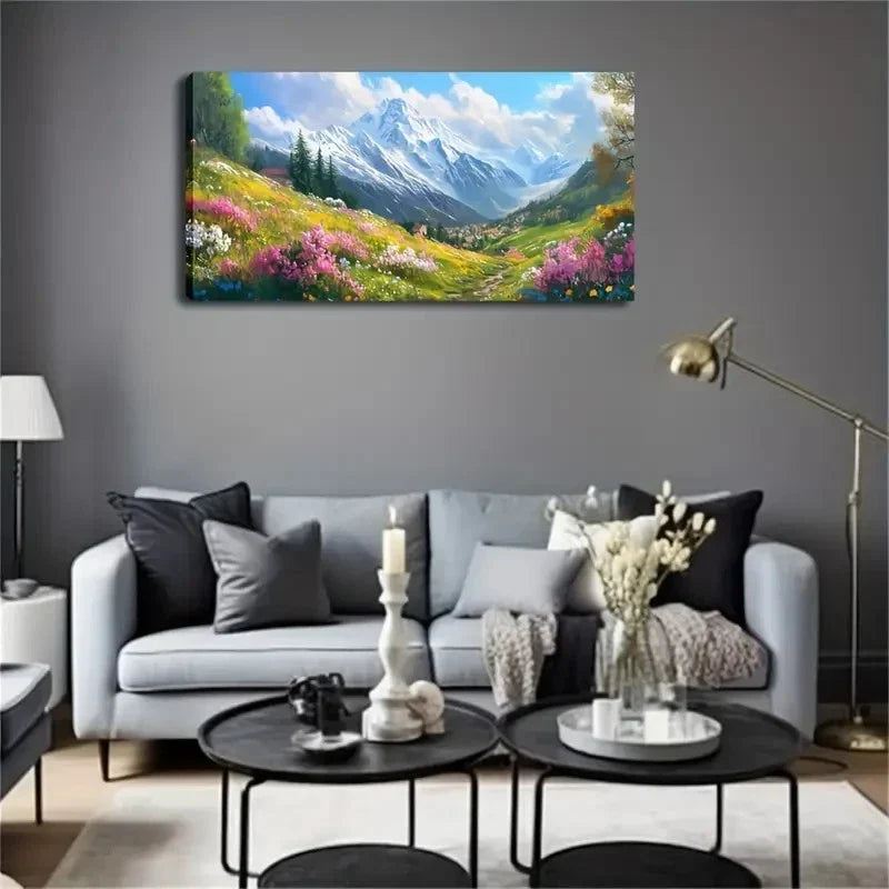 Nordic Style Grassland Snow Wall Art Canvas Office Home Room Framed 120x60cm