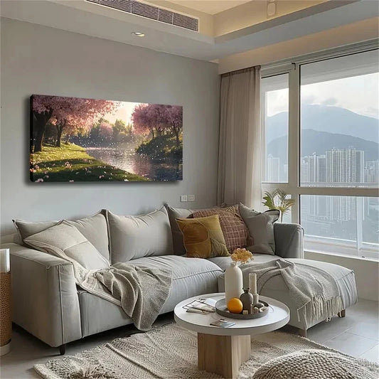 Pink Leaves Falling Wall Art canvas office home room framed 120x60cm