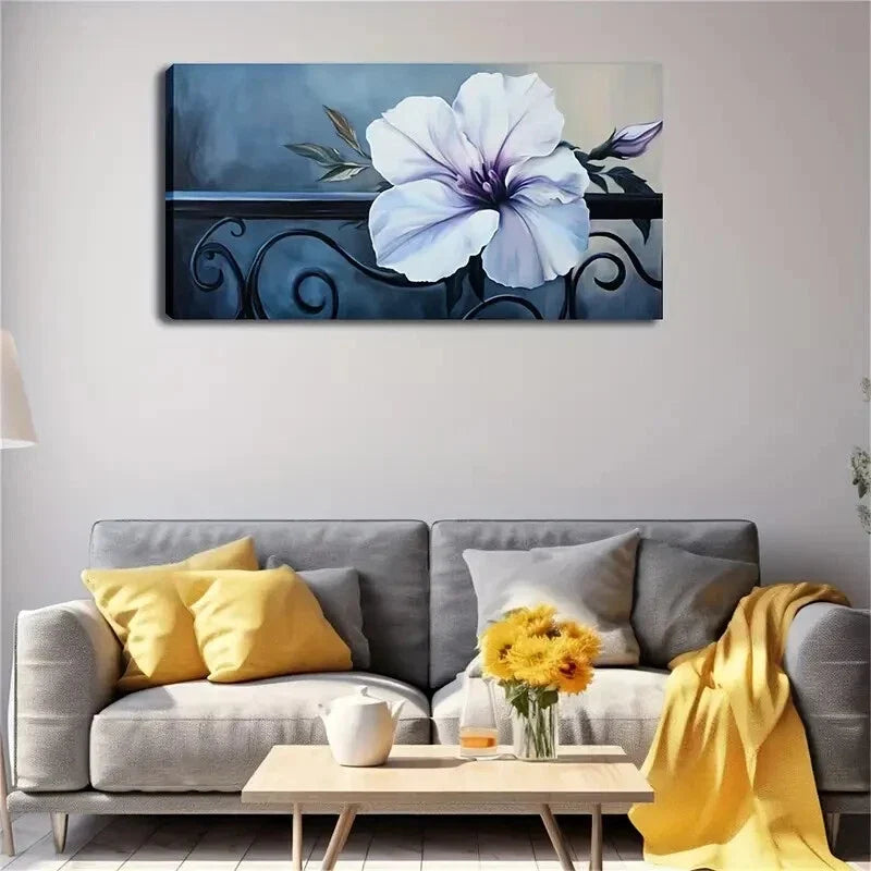 White Flower with Curled Petals Wall Art Canvas Office Home Room Framed 120x60cm