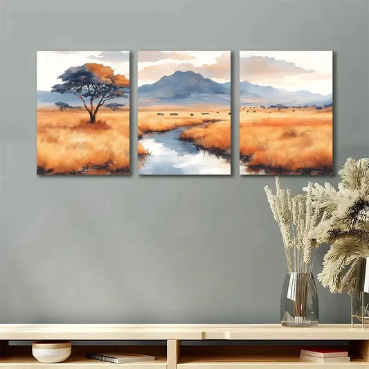 3pcs Serengeti National Park Watercolor Metal Print Ready to Hang Art