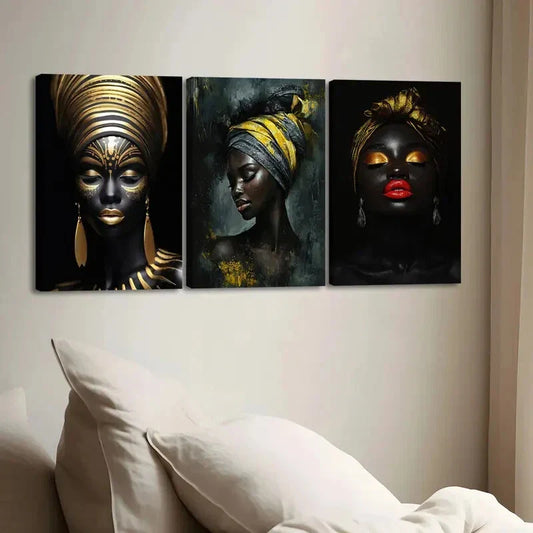 3pcs Abstract Women Black & Gold Red & Gray Dark Wall Art Set Canvas Framed 40x60cm - High Quality Print 100% Australian Made Wall Canvas Ready to Hang
