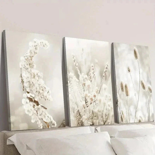 3pcs Neutral Botanical Floral Prints Wall Art Set Canvas Framed 40x60cm - High Quality Print 100% Australian Made Wall Canvas Ready to Hang