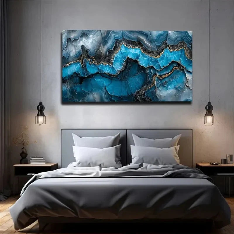 Blue Agate Texture Wall Art canvas office home room framed 120x60cm