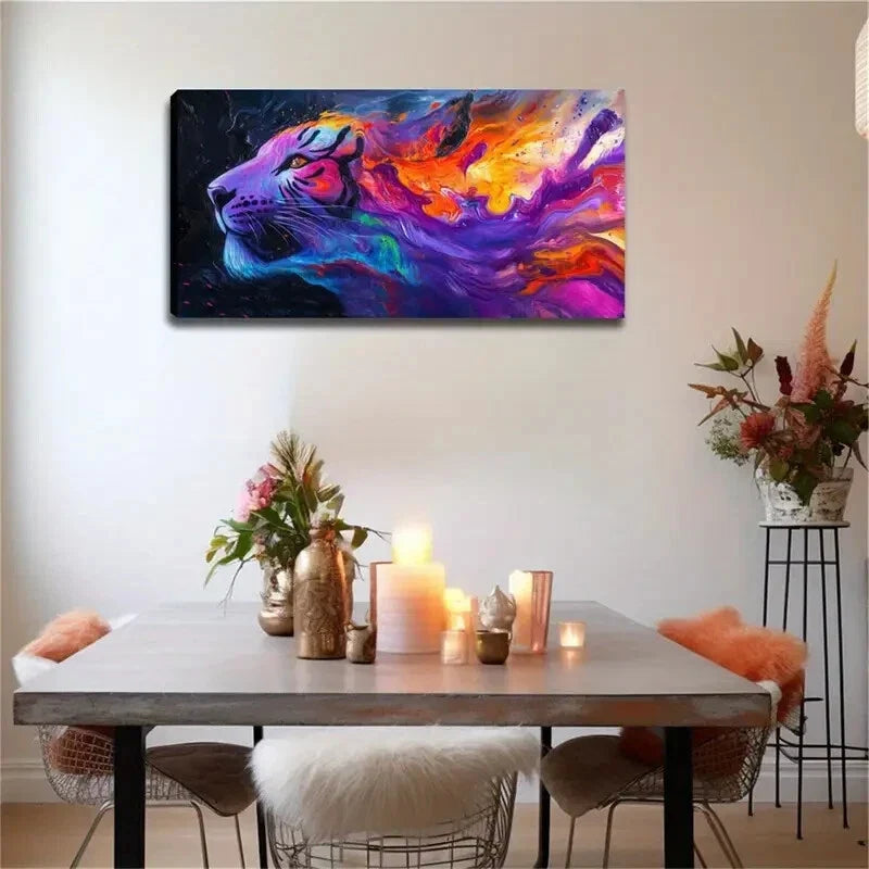 Fiery Tiger Head Modern Décor Wall Art Canvas Office Home Room Framed 120x60cm