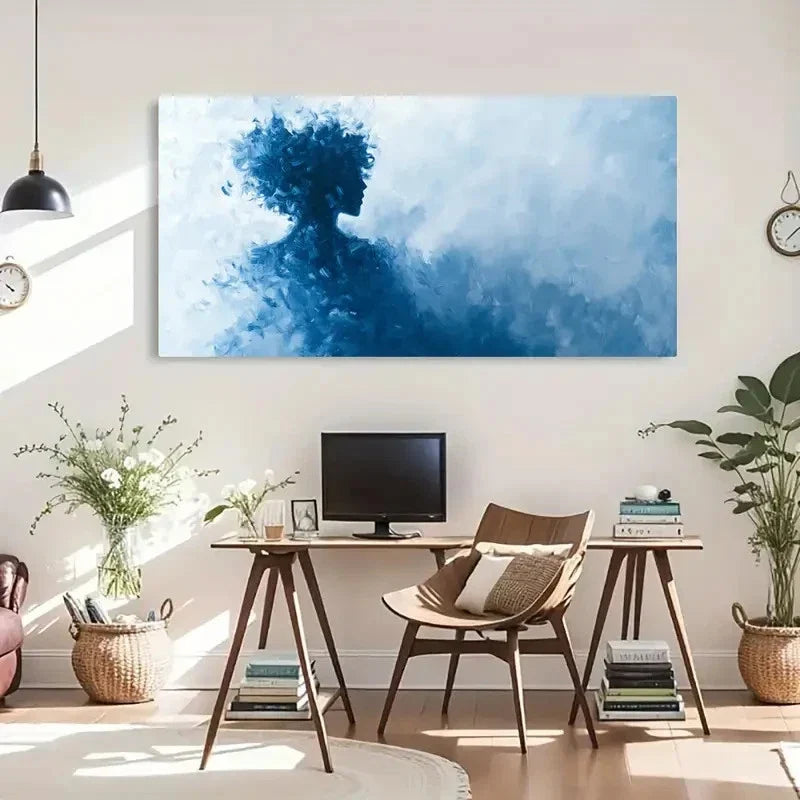 Blue Abstract Silhouette Décor Wall Art Canvas Office Home Room Framed 120x60cm