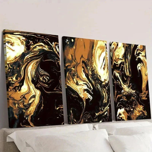 3pcs Luxurious Black & Golden Marble Design Wall Art Set Canvas Framed 40x60cm - High Quality Print 100% Australian Made Wall Canvas Ready to Hang