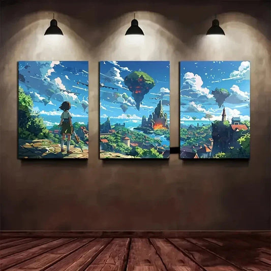 3pcs Fantasy Vibrant Nature and Castle Metal Print Ready to Hang Art