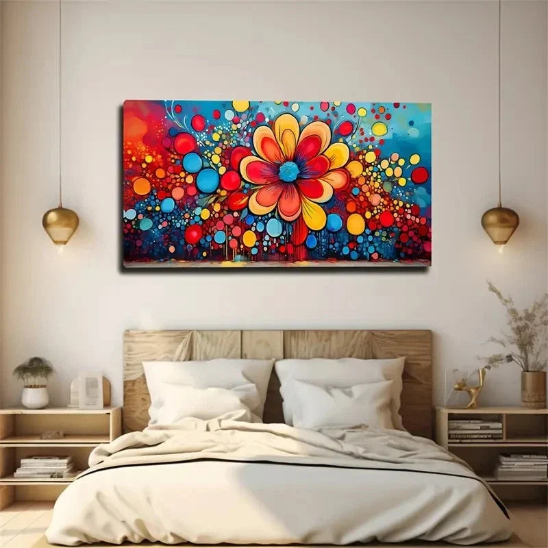 Mysterious Flowers Colorful Wall Art Canvas Office Home Room Framed 80x45cm